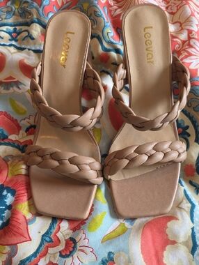 Braided Strap Slide Sandals in Nude